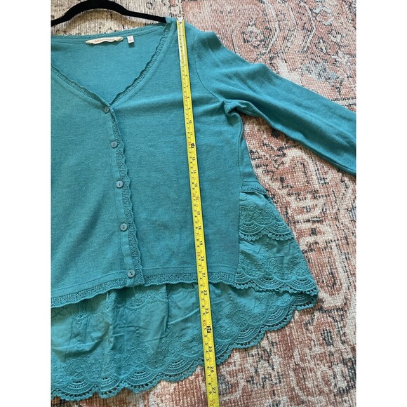 Soft Surroundings Size Small Lace Cardigan Buttons Cotton Blend Teal - Picture 8 of 9